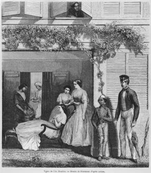 ヨーロッパ人とモーリシャスの住民、1857年頃（bw彫刻）